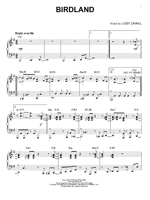 Manhattan Transfer Birdland Sheet Music Notes & Chords for Piano - Download or Print PDF