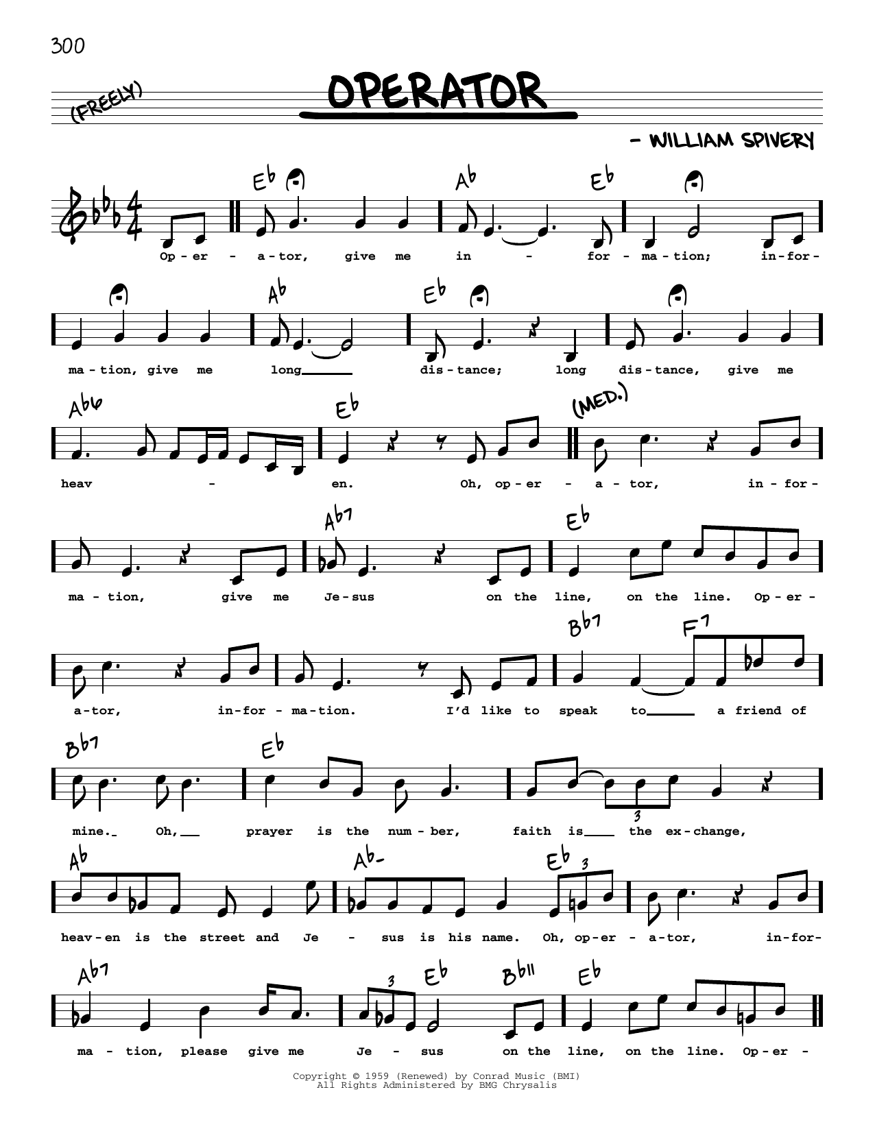 Manhattan Transfer Operator (High Voice) Sheet Music Notes & Chords for Real Book – Melody, Lyrics & Chords - Download or Print PDF
