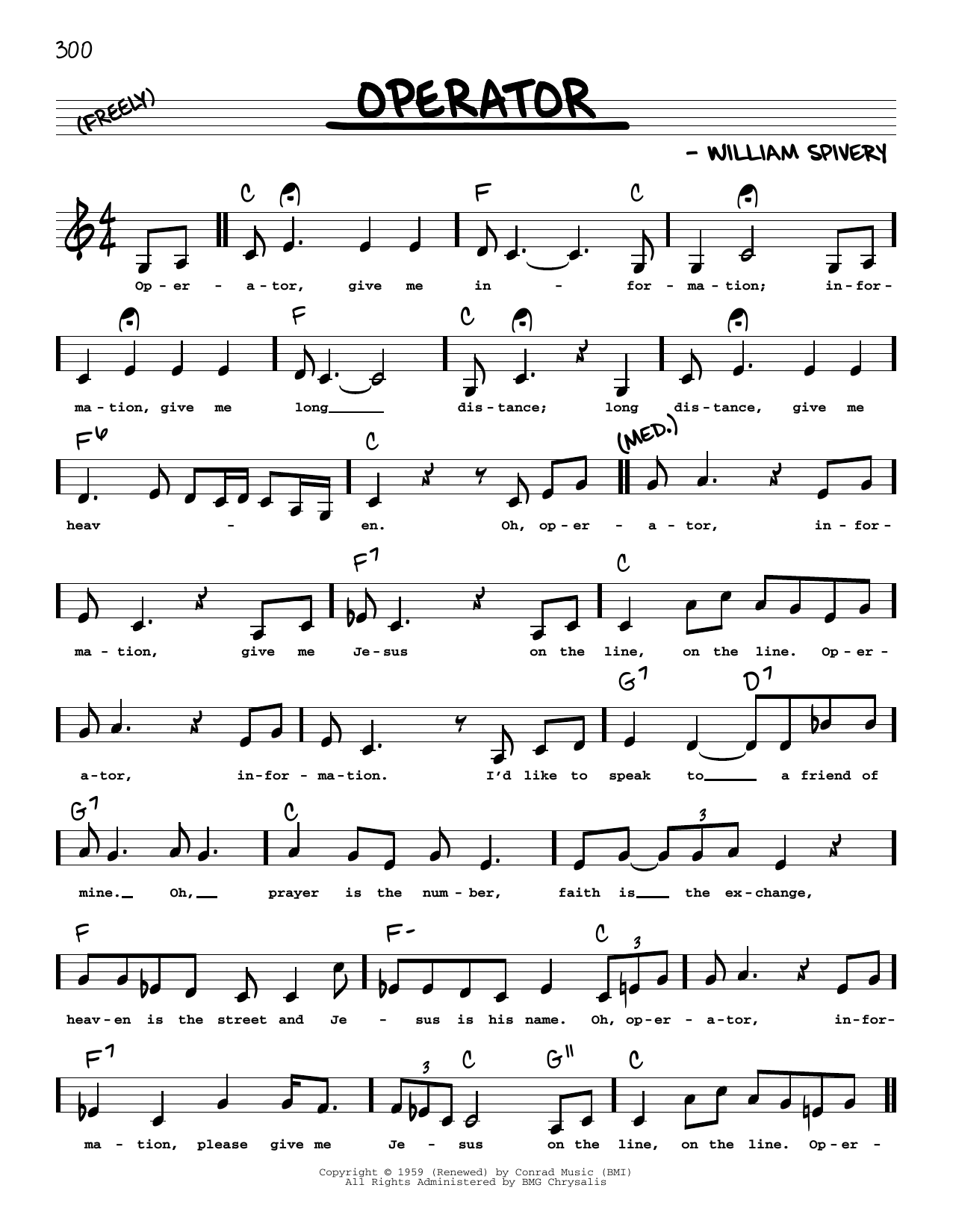 Manhattan Transfer Operator (Low Voice) Sheet Music Notes & Chords for Real Book – Melody, Lyrics & Chords - Download or Print PDF