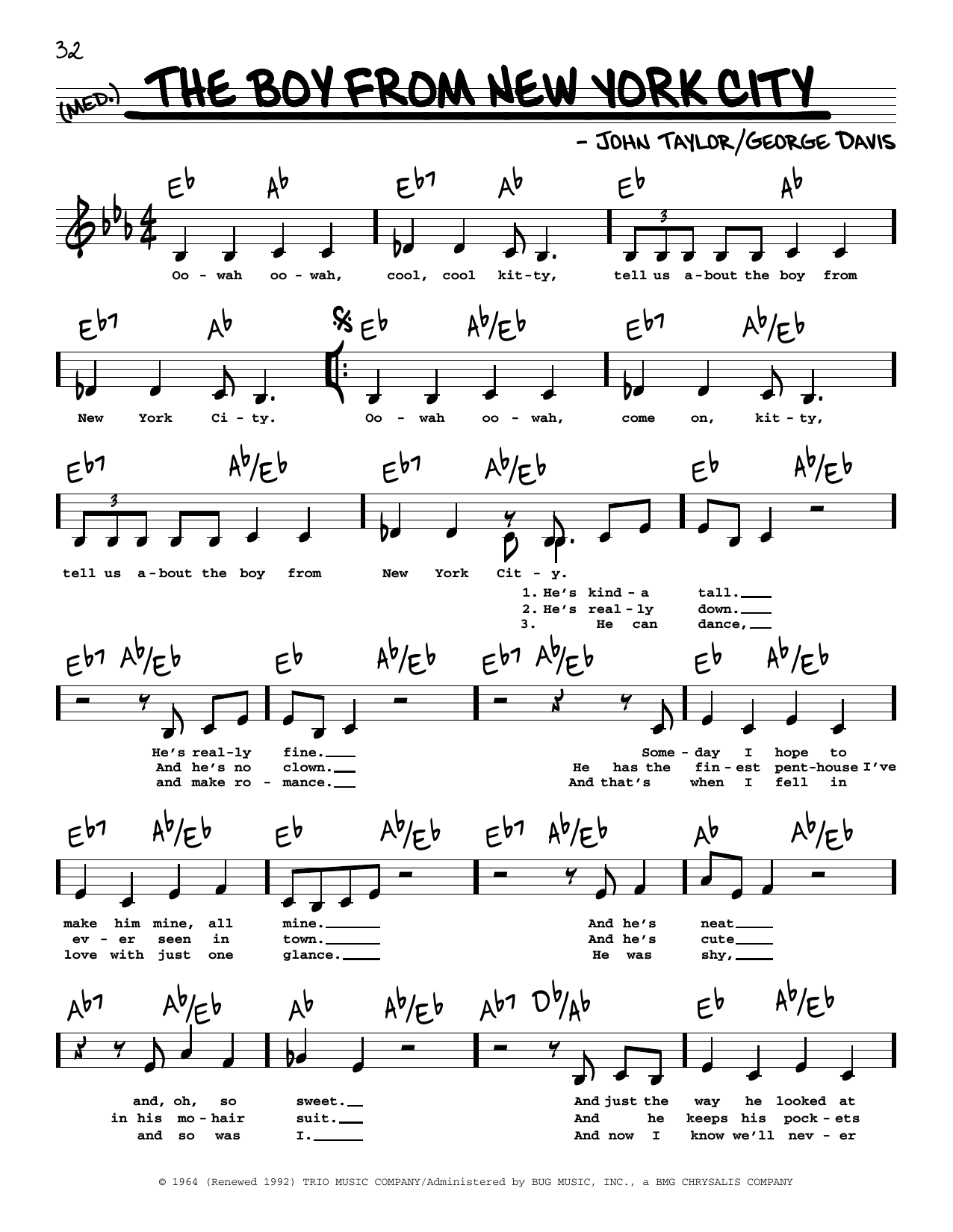 Manhattan Transfer The Boy From New York City (Low Voice) Sheet Music Notes & Chords for Real Book – Melody, Lyrics & Chords - Download or Print PDF