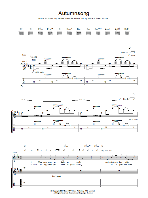 Manic Street Preachers Autumnsong Sheet Music Notes & Chords for Guitar Tab - Download or Print PDF
