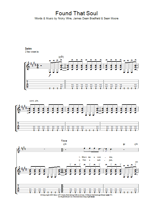 Manic Street Preachers Found That Soul Sheet Music Notes & Chords for Lyrics & Chords - Download or Print PDF