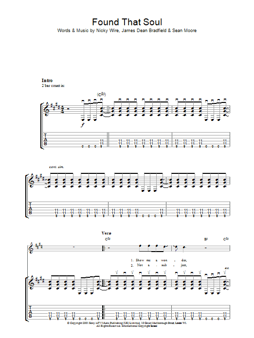 Manic Street Preachers Found That Soul Sheet Music Notes & Chords for Guitar Tab - Download or Print PDF