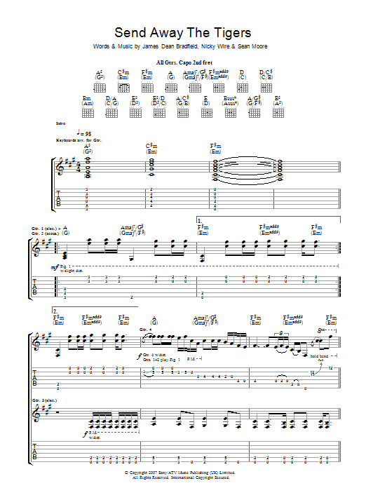 Manic Street Preachers Send Away The Tigers Sheet Music Notes & Chords for Guitar Tab - Download or Print PDF