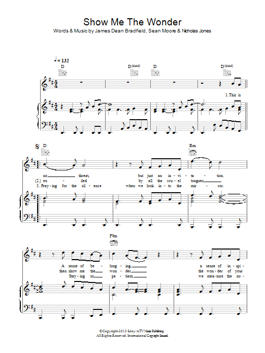 Manic Street Preachers Show Me The Wonder Sheet Music Notes & Chords for Piano, Vocal & Guitar (Right-Hand Melody) - Download or Print PDF