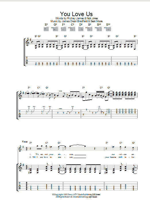 Manic Street Preachers You Love Us Sheet Music Notes & Chords for Guitar Chords/Lyrics - Download or Print PDF