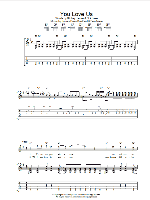 Manic Street Preachers You Love Us Sheet Music Notes & Chords for Guitar Tab - Download or Print PDF