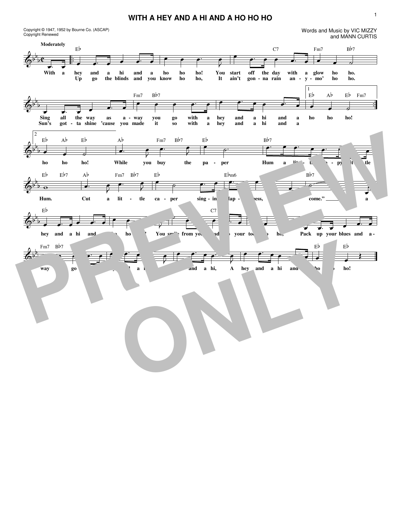 Mann Curtis With A Hey And A Hi And A Ho Ho Ho Sheet Music Notes & Chords for Melody Line, Lyrics & Chords - Download or Print PDF