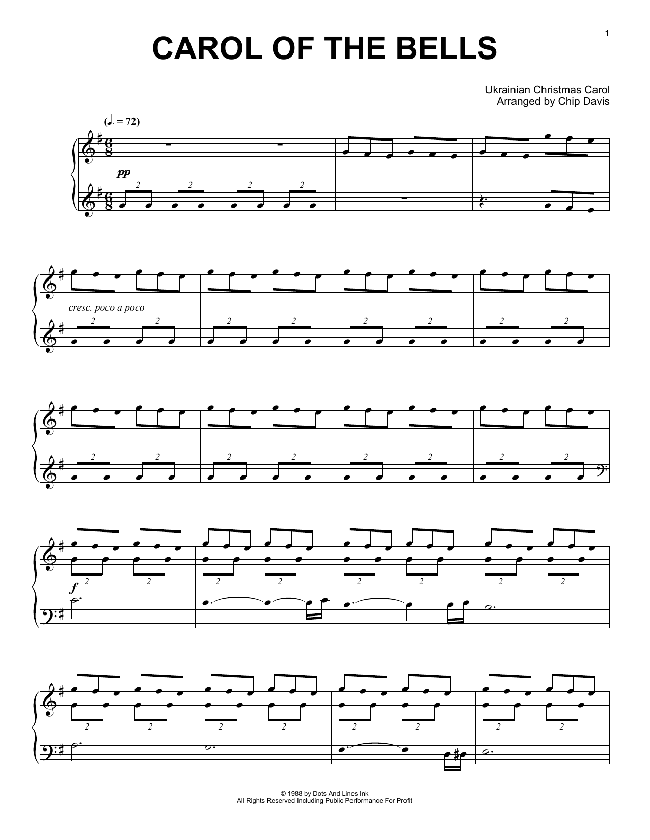 Mannheim Steamroller Carol Of The Bells Sheet Music Notes & Chords for Piano Solo - Download or Print PDF