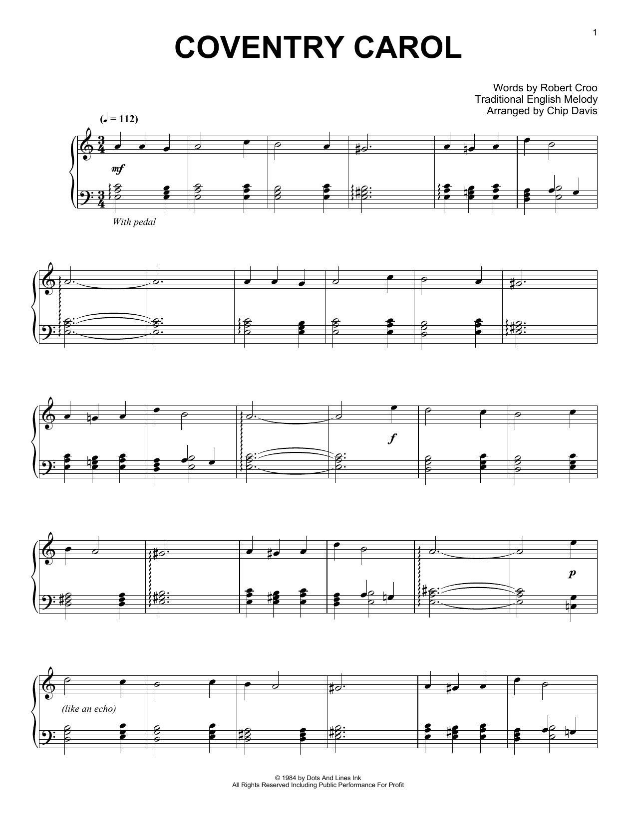 Mannheim Steamroller Coventry Carol Sheet Music Notes & Chords for Piano Solo - Download or Print PDF