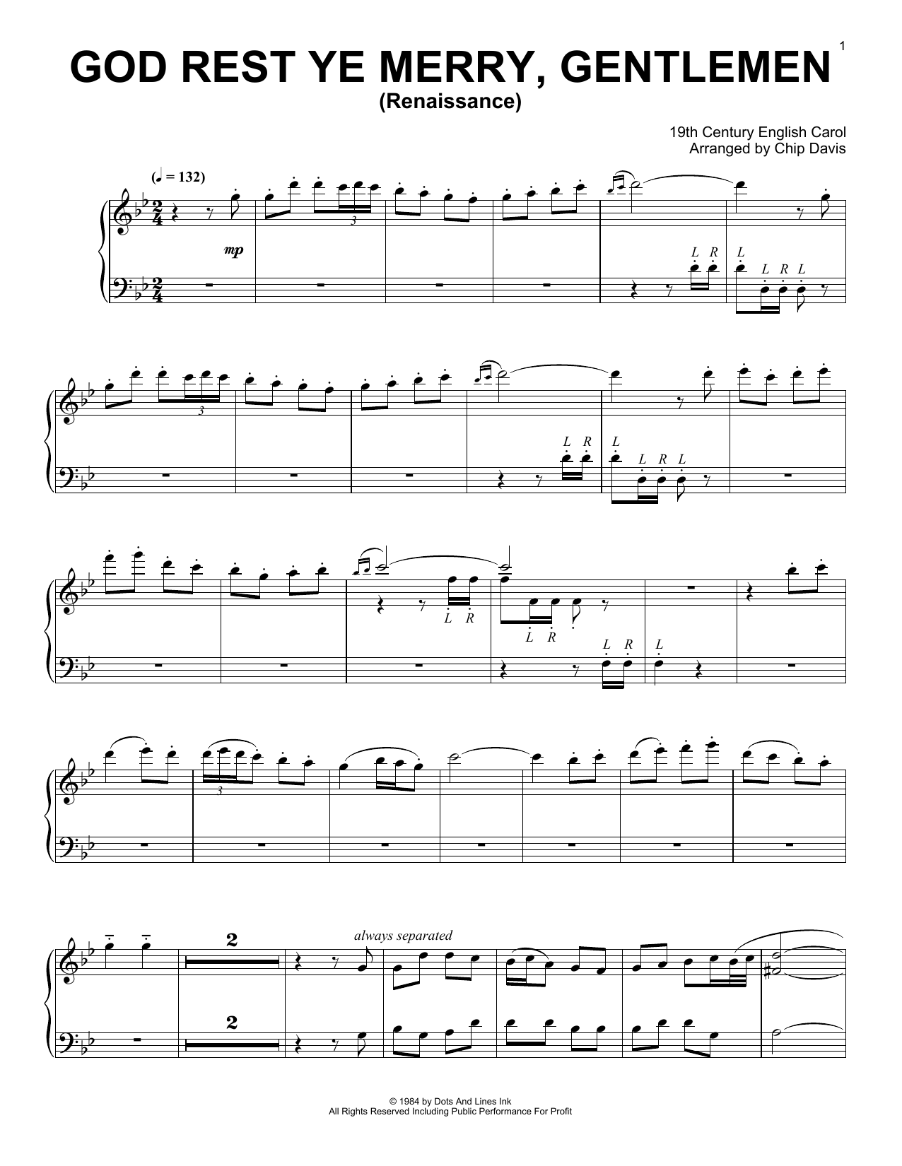 Mannheim Steamroller God Rest Ye Merry Gentlemen (Renaissance) Sheet Music Notes & Chords for Piano Solo - Download or Print PDF