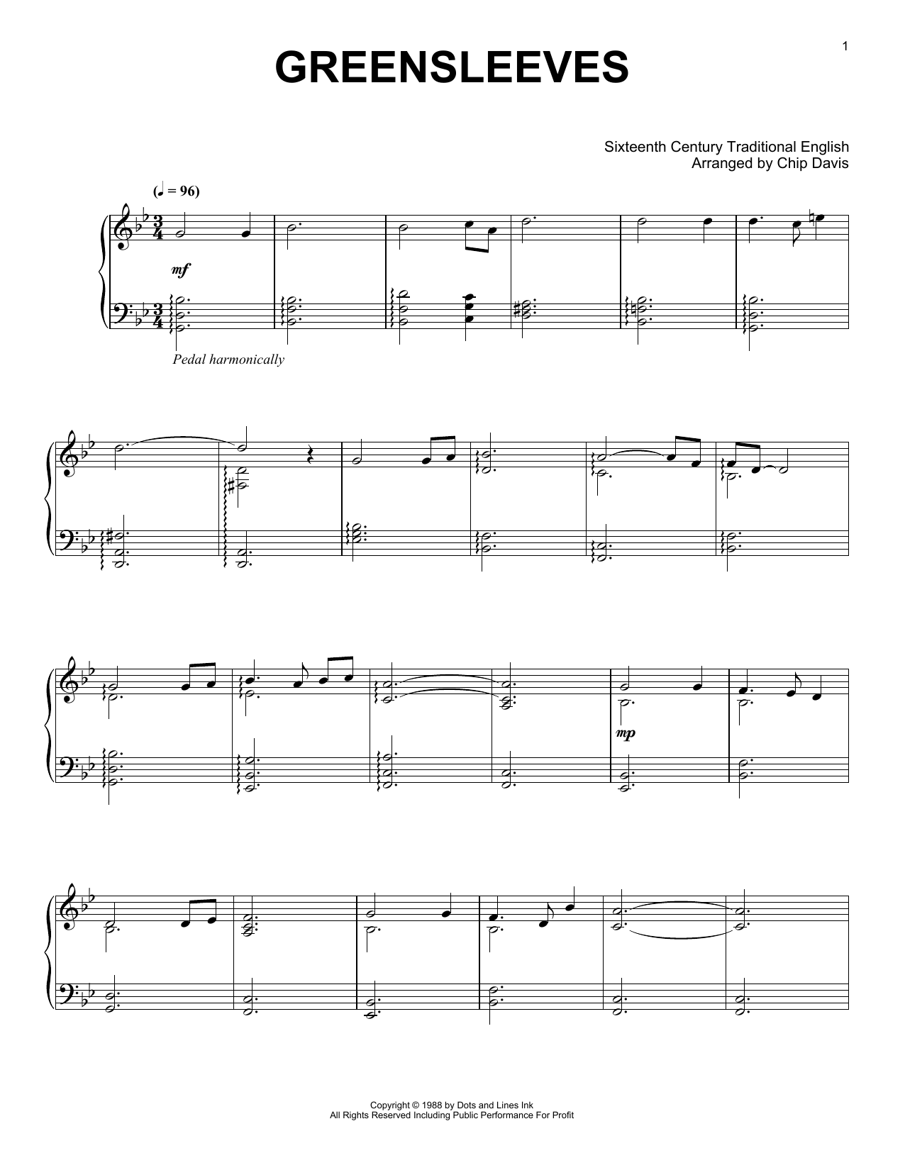 Mannheim Steamroller Greensleeves Sheet Music Notes & Chords for Piano Solo - Download or Print PDF