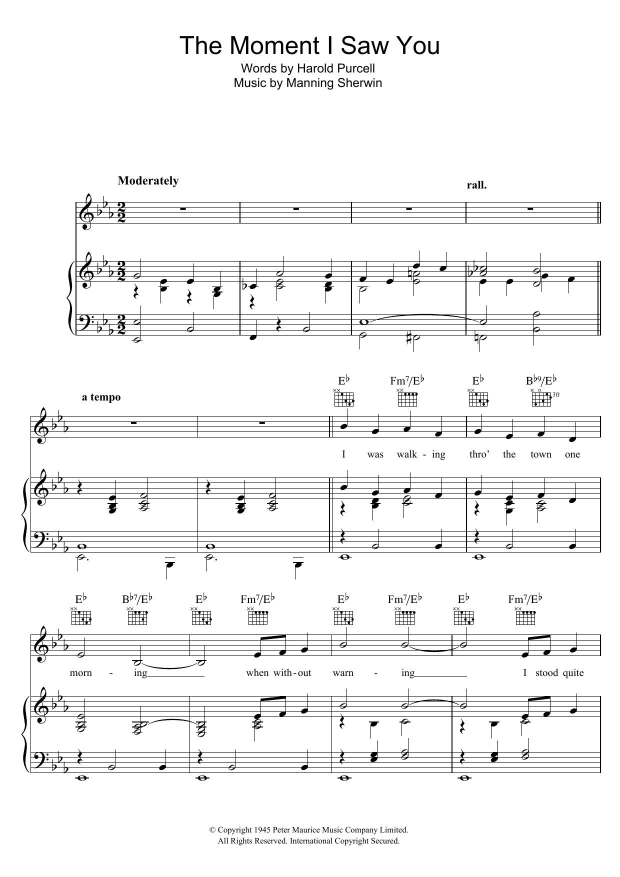 Manning Sherwin The Moment I Saw You Sheet Music Notes & Chords for Piano, Vocal & Guitar (Right-Hand Melody) - Download or Print PDF