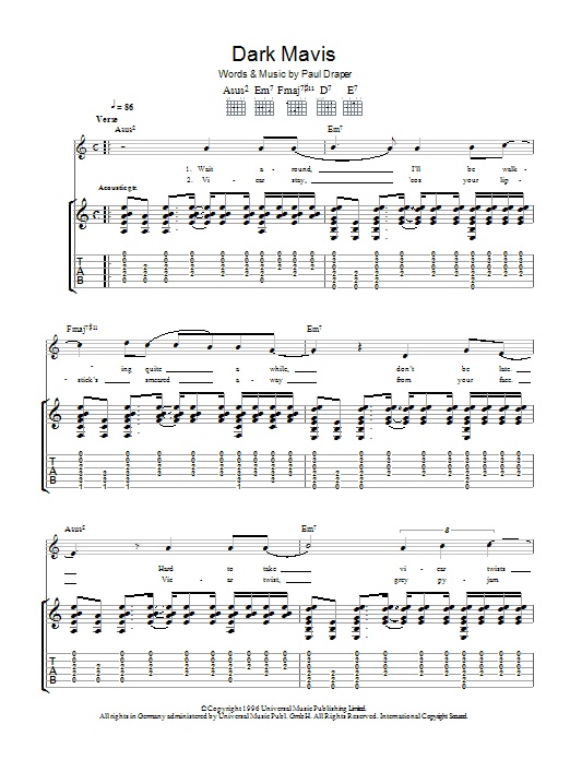 Mansun Dark Mavis Sheet Music Notes & Chords for Guitar Tab - Download or Print PDF