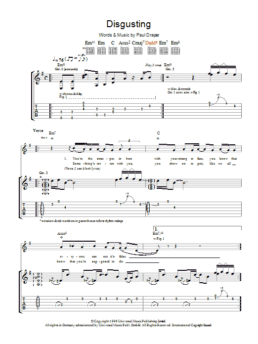 Mansun Disgusting Sheet Music Notes & Chords for Guitar Tab - Download or Print PDF
