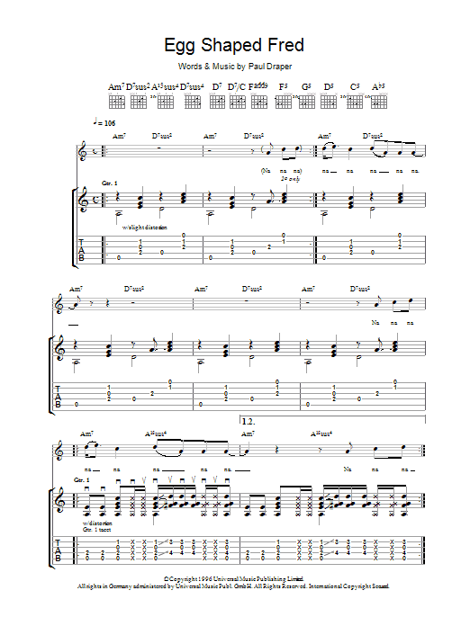 Mansun Egg Shaped Fred Sheet Music Notes & Chords for Guitar Tab - Download or Print PDF