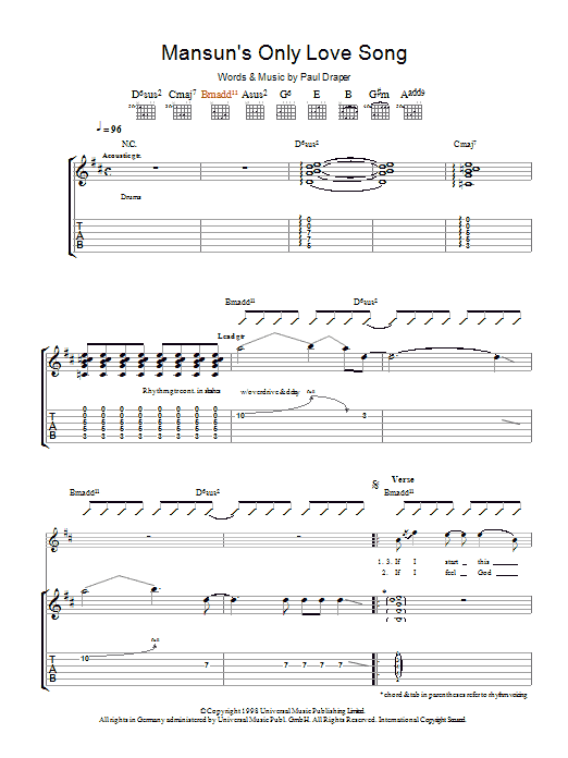 Mansun Mansun's Only Love Song Sheet Music Notes & Chords for Guitar Tab - Download or Print PDF