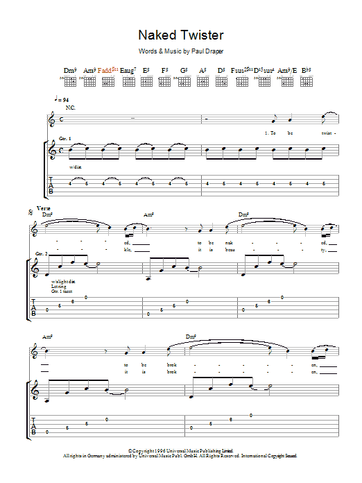 Mansun Naked Twister Sheet Music Notes & Chords for Guitar Tab - Download or Print PDF