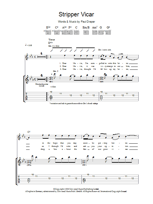 Mansun Stripper Vicar Sheet Music Notes & Chords for Guitar Tab - Download or Print PDF