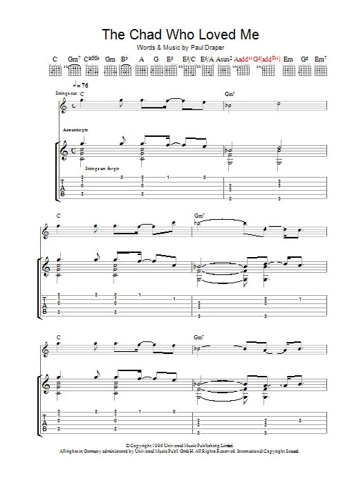 Mansun The Chad Who Loved Me Sheet Music Notes & Chords for Guitar Tab - Download or Print PDF