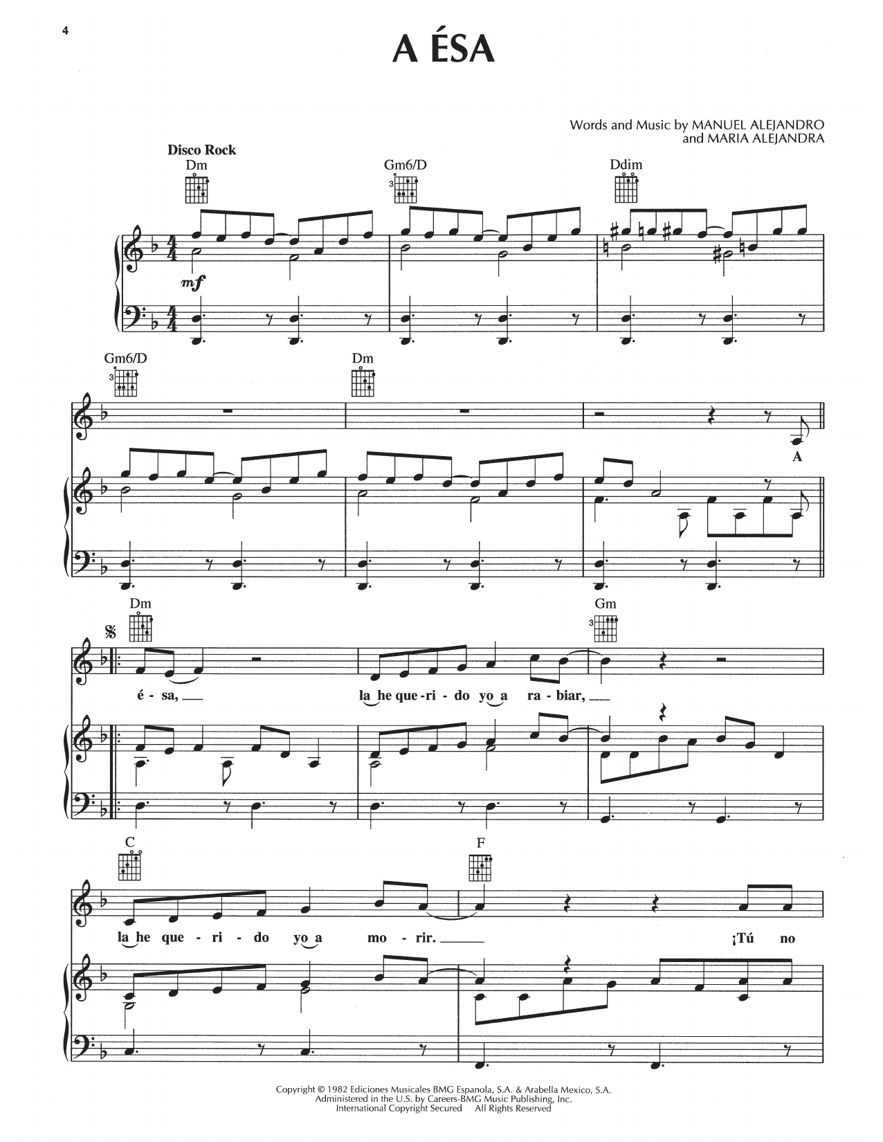 Manuel Alejandro A Esa Sheet Music Notes & Chords for Piano, Vocal & Guitar Chords (Right-Hand Melody) - Download or Print PDF