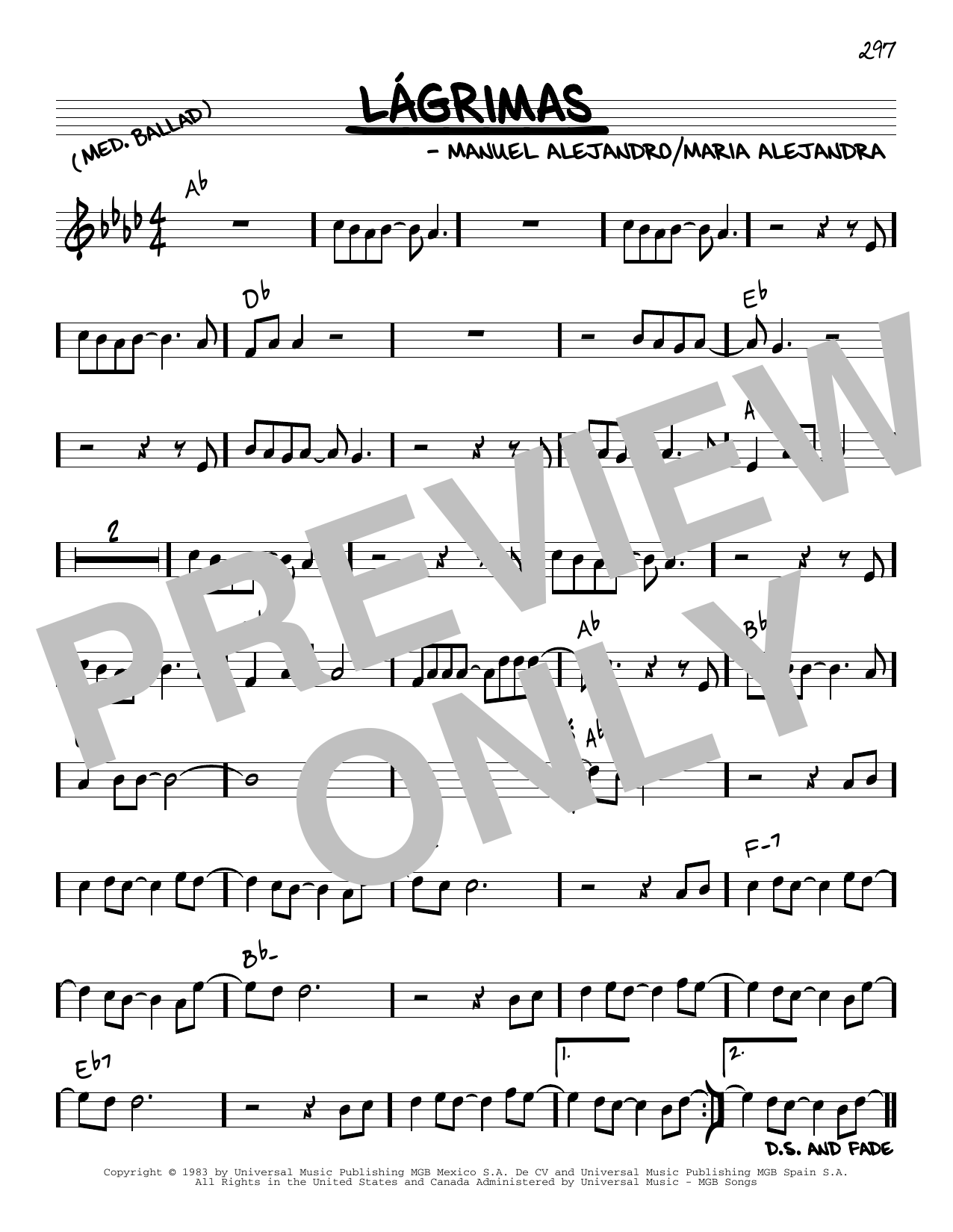 Manuel Alejandro Lágrimas Sheet Music Notes & Chords for Real Book – Melody & Chords - Download or Print PDF