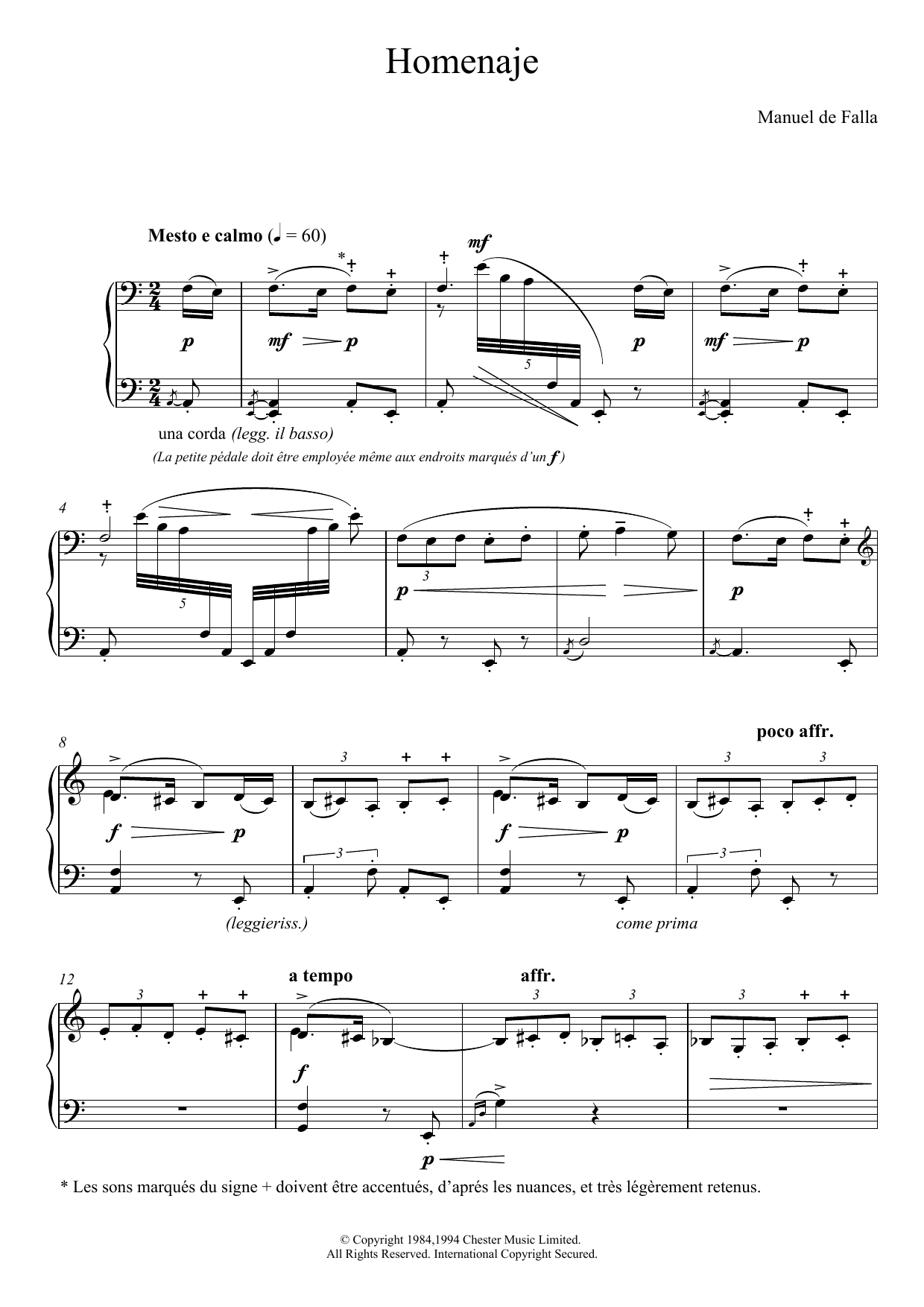 Manuel De Falla Homenaje Sheet Music Notes & Chords for Piano - Download or Print PDF