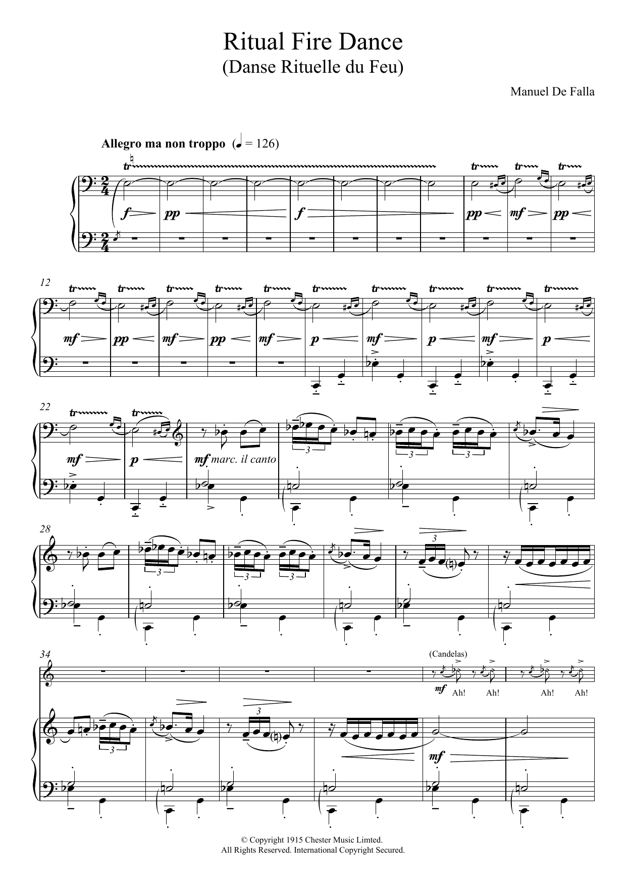 Manuel De Falla Ritual Fire Dance Sheet Music Notes & Chords for Piano - Download or Print PDF
