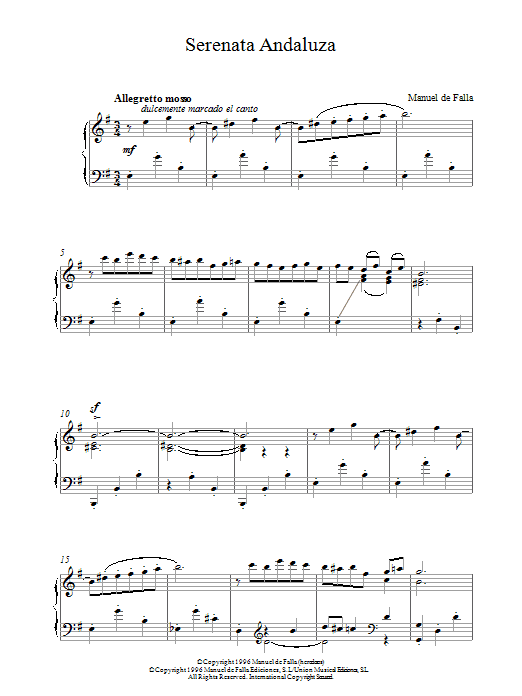 Manuel De Falla Serenata Andaluza Sheet Music Notes & Chords for Piano - Download or Print PDF