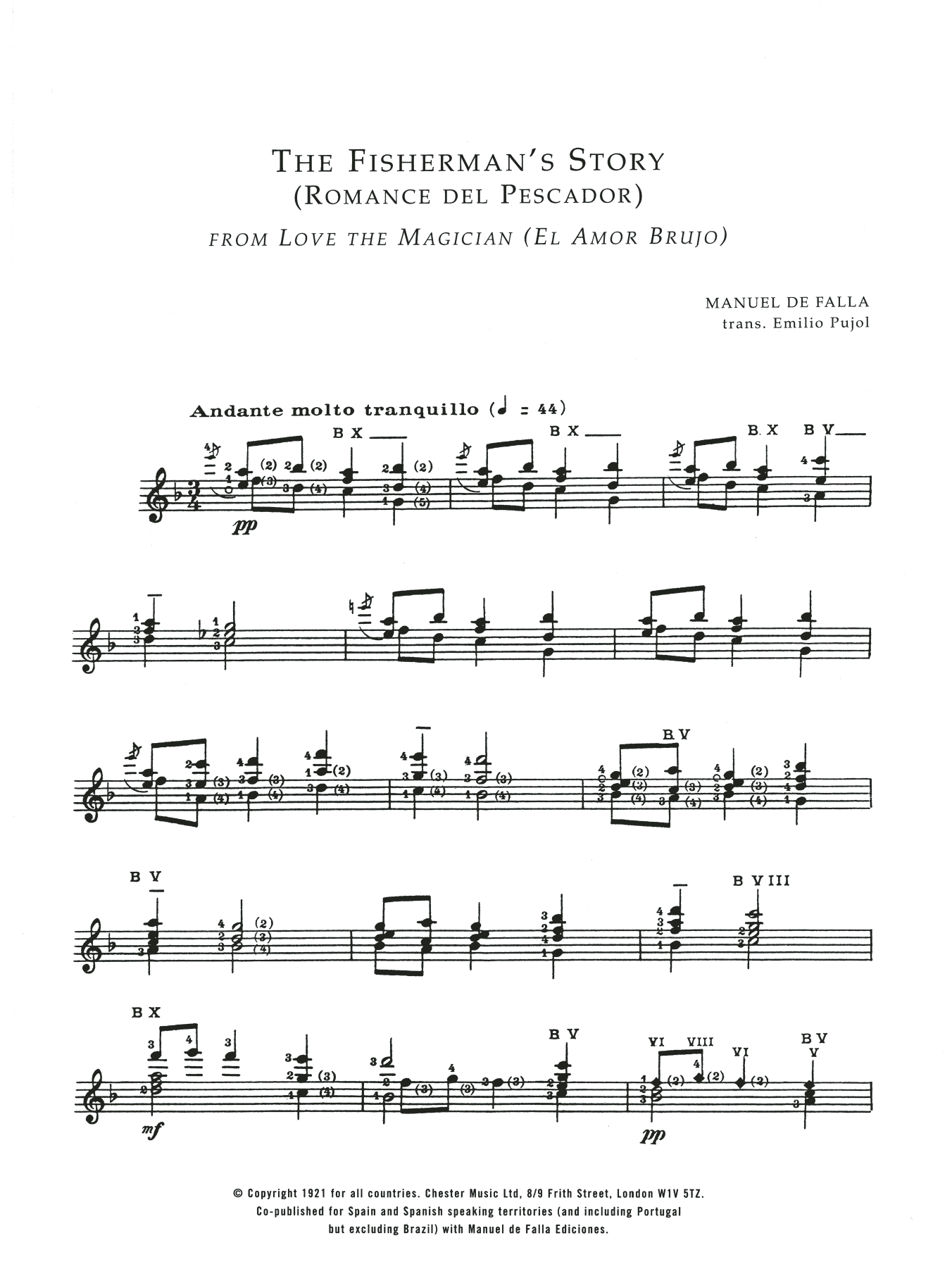 Manuel De Falla The Fisherman's Story (Romance Del Pescador From El Amor Brujo) Sheet Music Notes & Chords for Guitar - Download or Print PDF