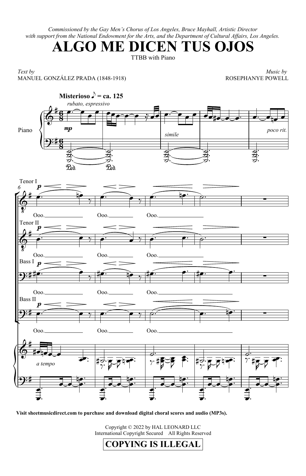 Manuel González Prada and Rosephanye Powell Algo Me Dicen Tus Ojos (from Three Spanish Songs for Men's Choir) Sheet Music Notes & Chords for TTBB Choir - Download or Print PDF