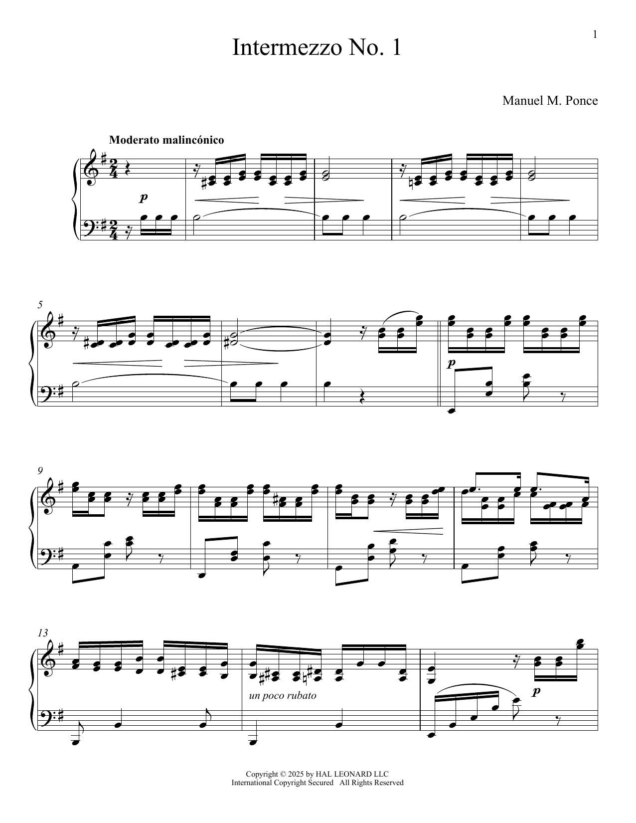 Manuel M. Ponce Intermezzo No. 1 Sheet Music Notes & Chords for Piano Solo - Download or Print PDF Manuel M. Ponce Intermezzo No. 1 Sheet Music Notes & Chords for Piano Solo - Download or Print PDF