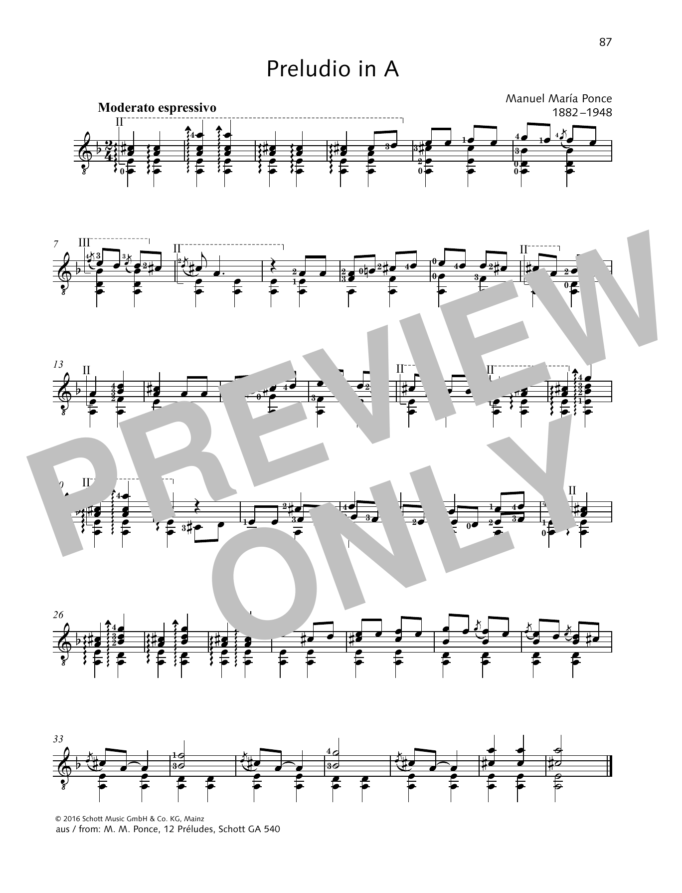 Manuel Maria Ponce Preludio in A Sheet Music Notes & Chords for Solo Guitar - Download or Print PDF