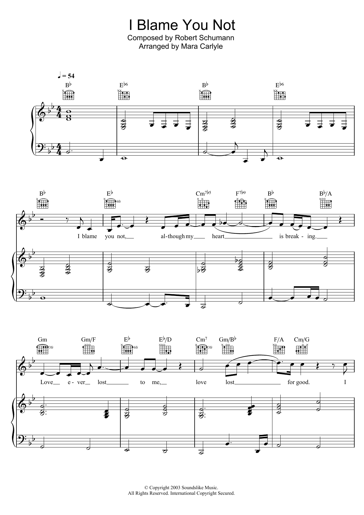 Mara Carlyle I Blame You Not Sheet Music Notes & Chords for Piano, Vocal & Guitar - Download or Print PDF