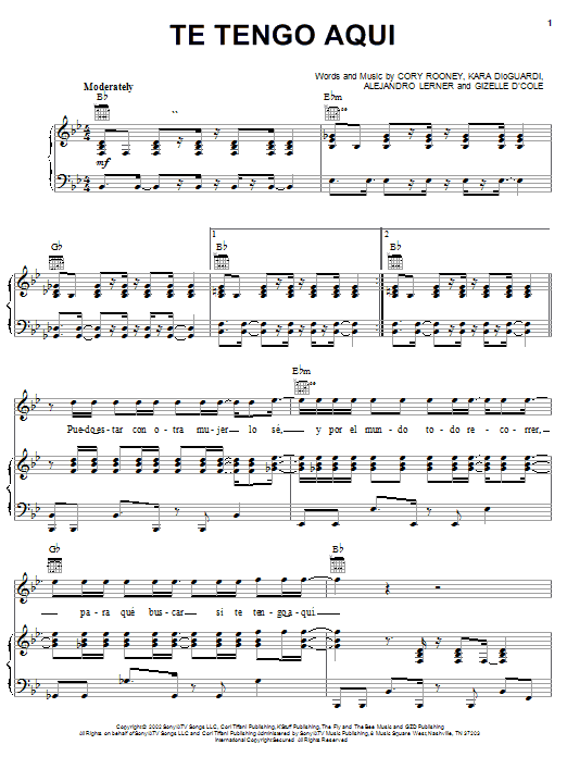 Marc Anthony Te Tengo Aqui Sheet Music Notes & Chords for Piano, Vocal & Guitar (Right-Hand Melody) - Download or Print PDF