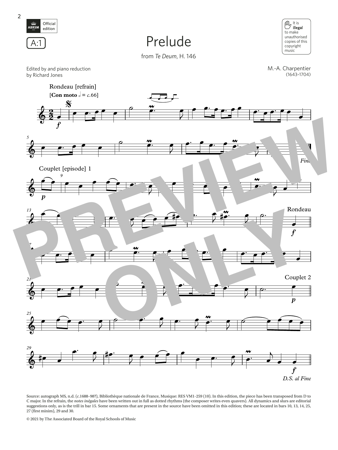 Marc-Antoine Charpentier Prelude (from Te Deum, H. 146) (Grade 3 List A1 from the ABRSM Flute syllabus from 2022) Sheet Music Notes & Chords for Flute Solo - Download or Print PDF