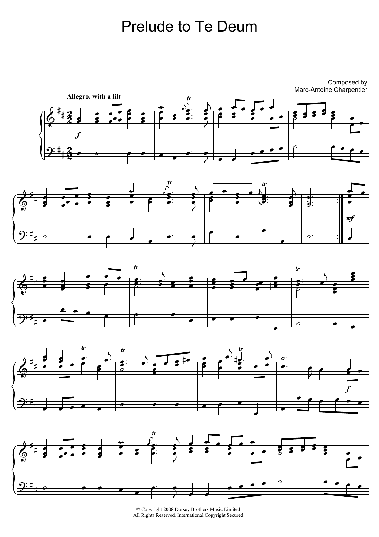 Marc-Antoine Charpentier Prelude (from Te Deum) Sheet Music Notes & Chords for Piano - Download or Print PDF