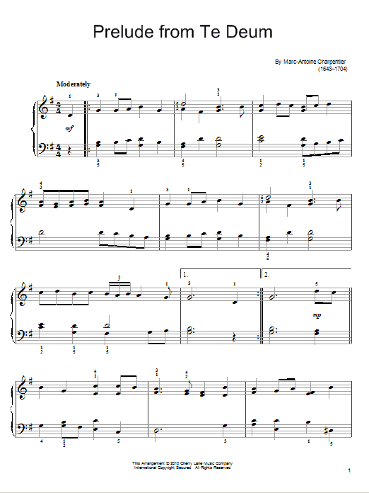 Marc-Antoine Charpentier Prelude To Te Deum Sheet Music Notes & Chords for Easy Piano - Download or Print PDF