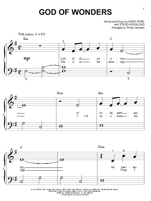 Marc Byrd God Of Wonders Sheet Music Notes & Chords for Big Note Piano - Download or Print PDF