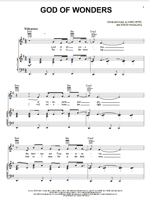 Marc Byrd God Of Wonders Sheet Music Notes & Chords for Easy Guitar - Download or Print PDF