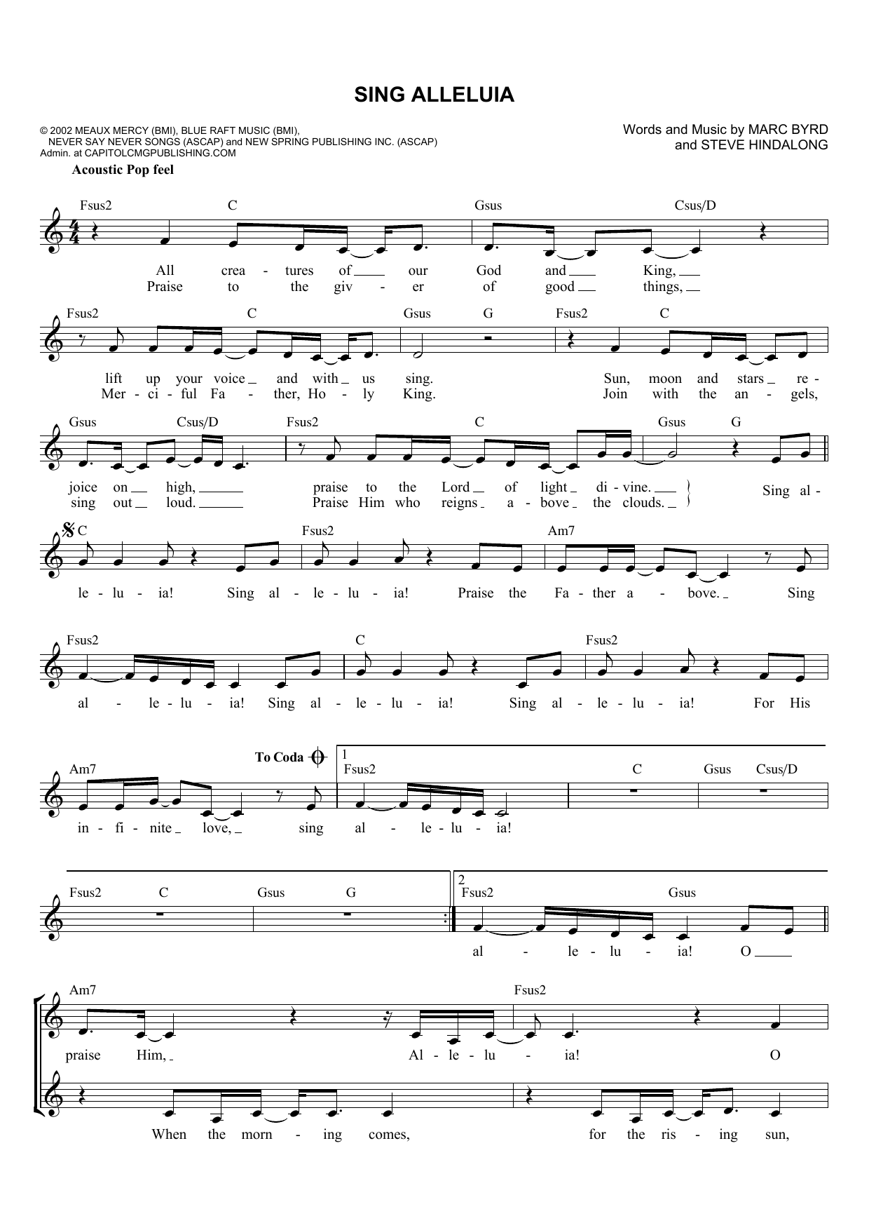 Marc Byrd Sing Alleluia Sheet Music Notes & Chords for Melody Line, Lyrics & Chords - Download or Print PDF