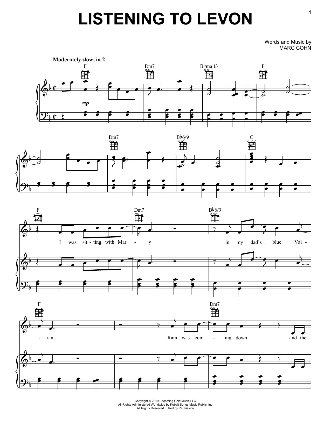 Marc Cohn Listening To Levon Sheet Music Notes & Chords for Piano, Vocal & Guitar (Right-Hand Melody) - Download or Print PDF