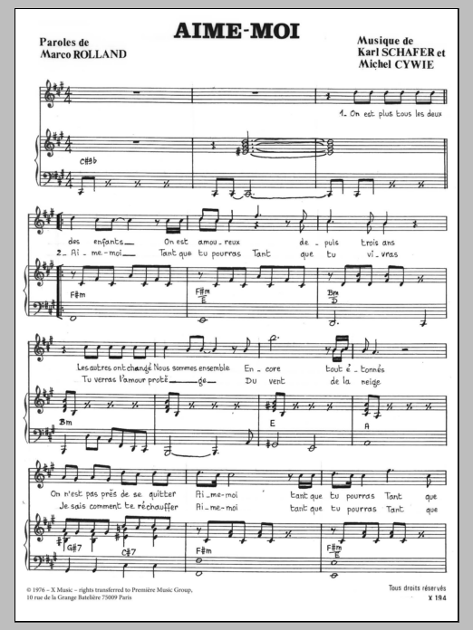 Marc Rolland AIME MOI Sheet Music Notes & Chords for Piano & Vocal - Download or Print PDF