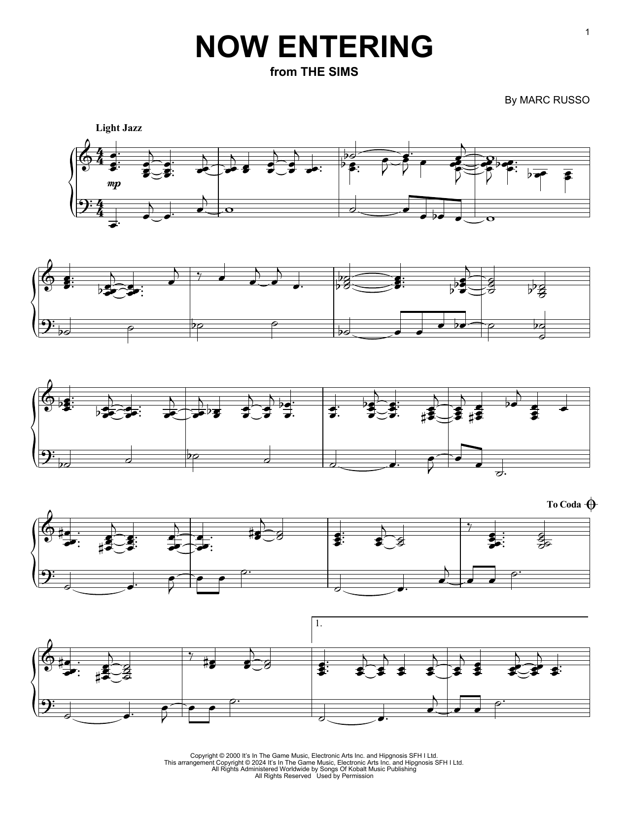 Marc Russo Now Entering (from The Sims) Sheet Music Notes & Chords for Piano Solo - Download or Print PDF