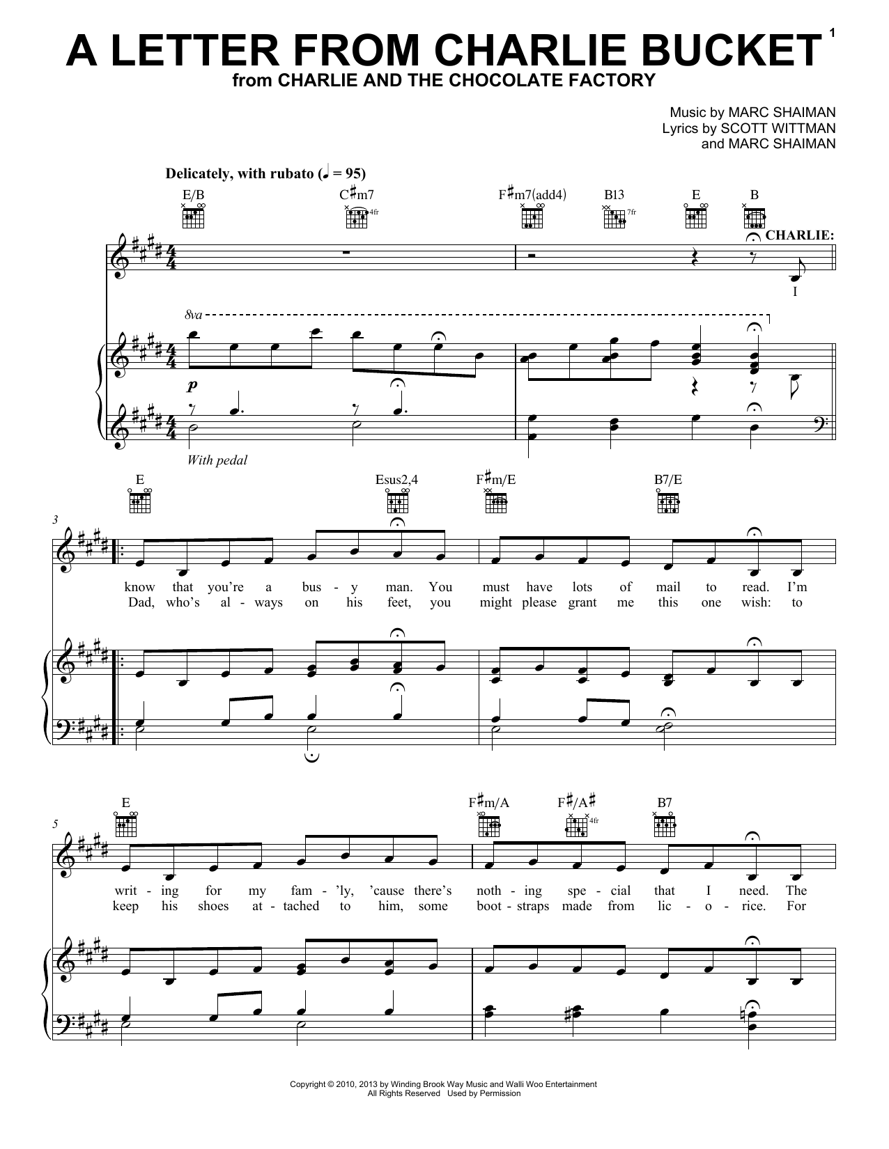 Marc Shaiman & Scott Wittman A Letter From Charlie Bucket Sheet Music Notes & Chords for Piano, Vocal & Guitar (Right-Hand Melody) - Download or Print PDF