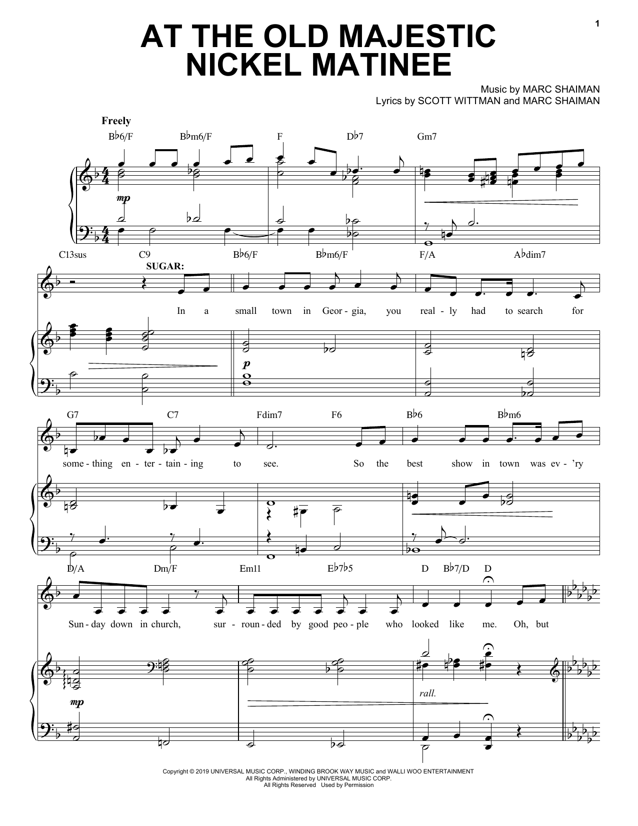 Marc Shaiman & Scott Wittman At The Old Majestic Nickel Matinee (from Some Like It Hot) Sheet Music Notes & Chords for Piano, Vocal & Guitar Chords (Right-Hand Melody) - Download or Print PDF