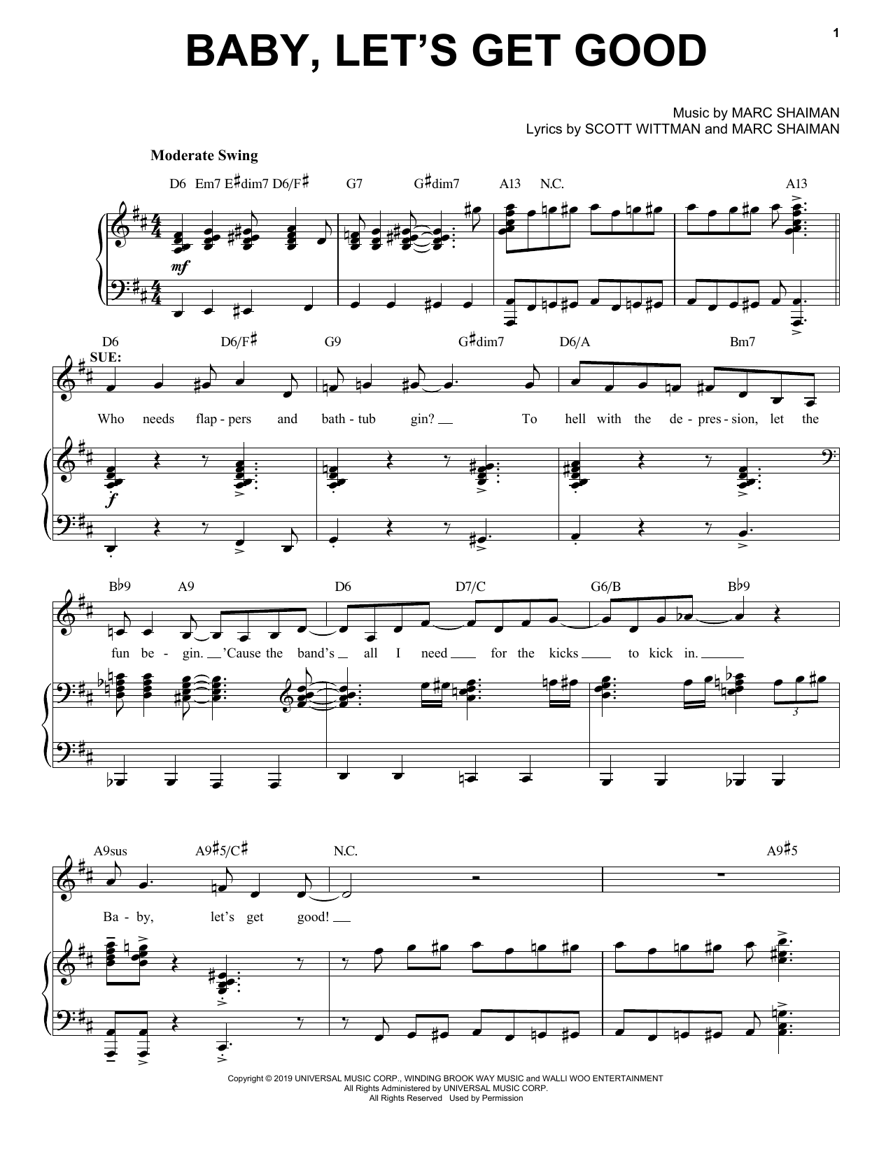 Marc Shaiman & Scott Wittman Baby, Let's Get Good (from Some Like It Hot) Sheet Music Notes & Chords for Piano, Vocal & Guitar Chords (Right-Hand Melody) - Download or Print PDF