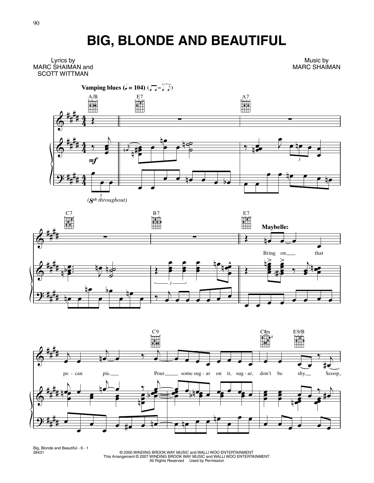 Marc Shaiman & Scott Wittman Big, Blonde And Beautiful (from Hairspray) Sheet Music Notes & Chords for Piano, Vocal & Guitar Chords (Right-Hand Melody) - Download or Print PDF
