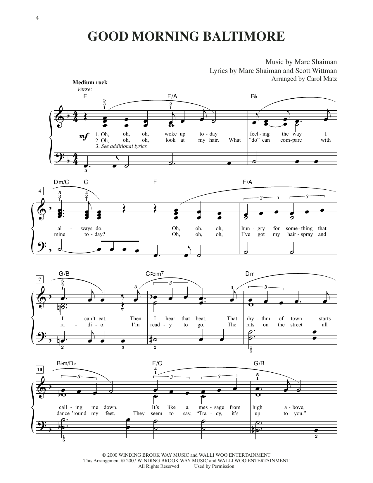 Marc Shaiman & Scott Wittman Good Morning Baltimore (from Hairspray) (arr. Carol Matz) Sheet Music Notes & Chords for Easy Piano - Download or Print PDF