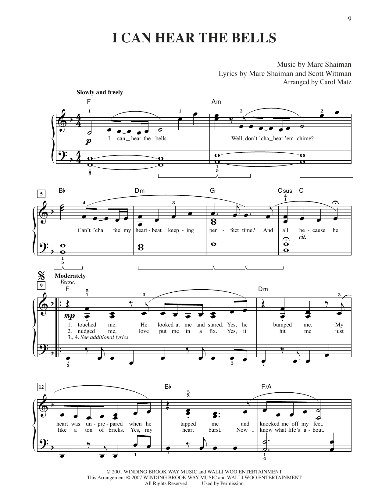 Marc Shaiman & Scott Wittman I Can Hear The Bells (from Hairspray) (arr. Carol Matz) Sheet Music Notes & Chords for Easy Piano - Download or Print PDF